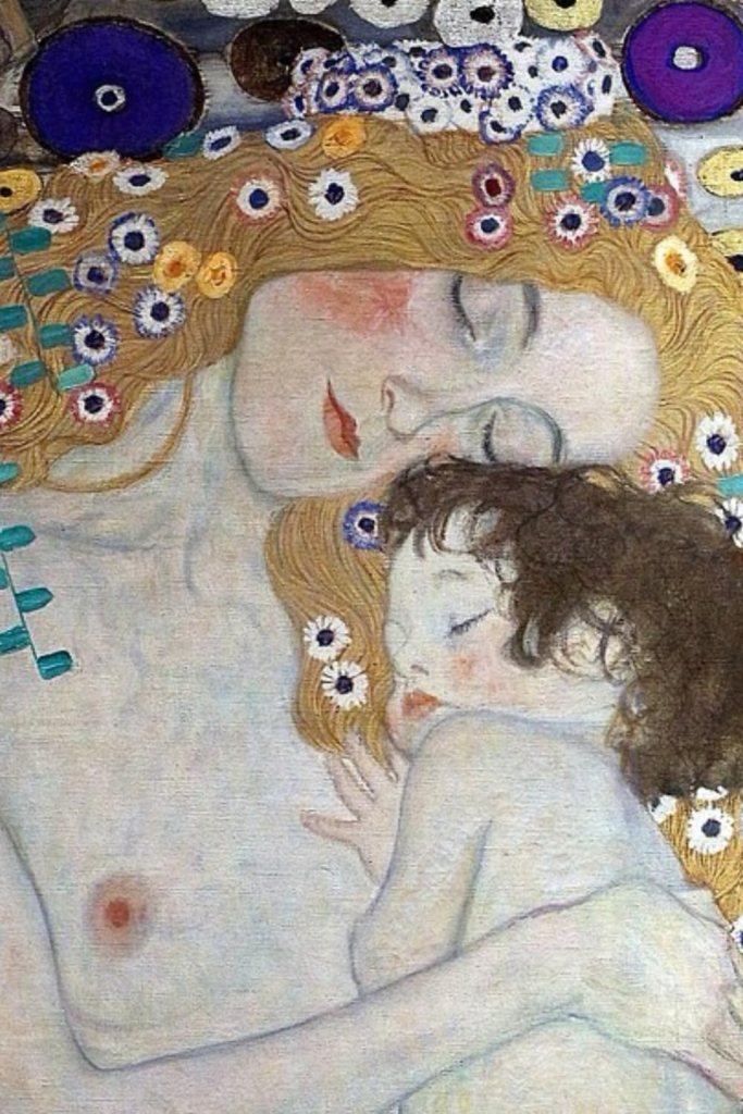A tender moment depicting a mother and child in an intimate embrace, showcasing love and connection through their serene expressions.