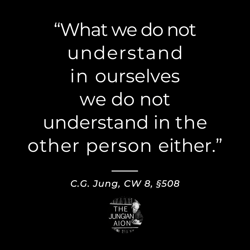 Quote by C.G. Jung about self-understanding and projection, set against a black background with the logo 'THE JUNGIAN AION' at the bottom.