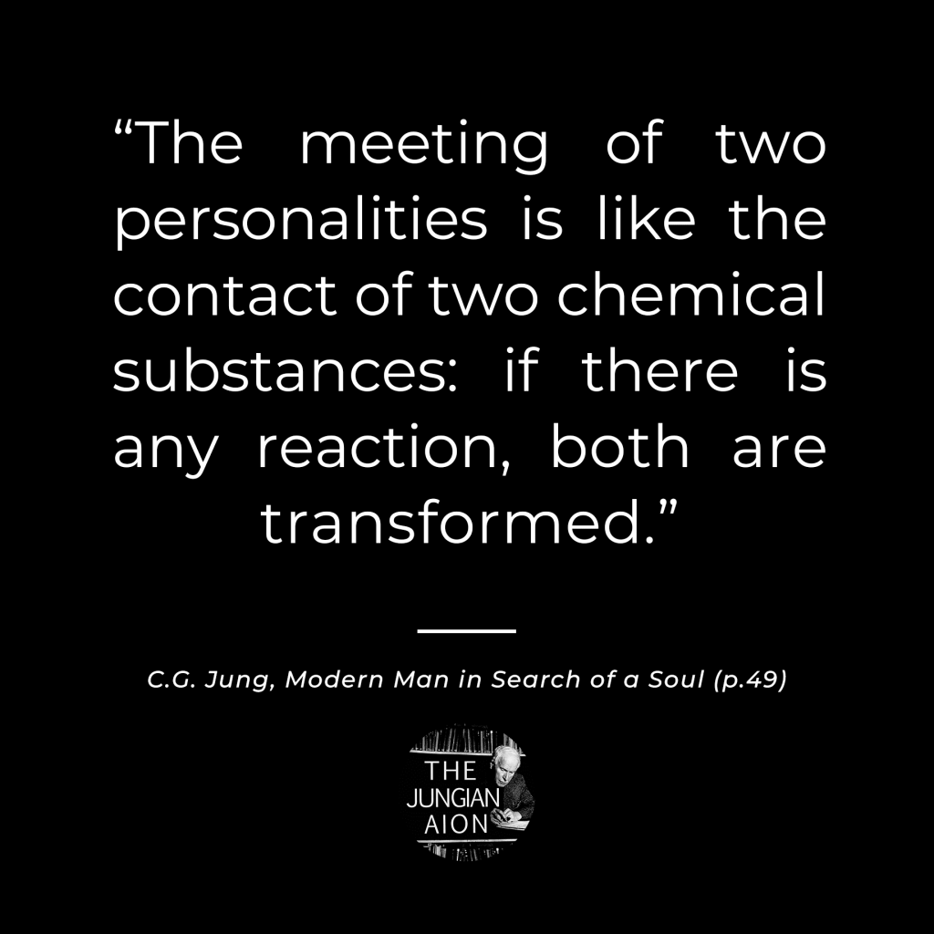 Quote by C.G. Jung on the transformation of personalities through interactions, set against a black background with bold white text.